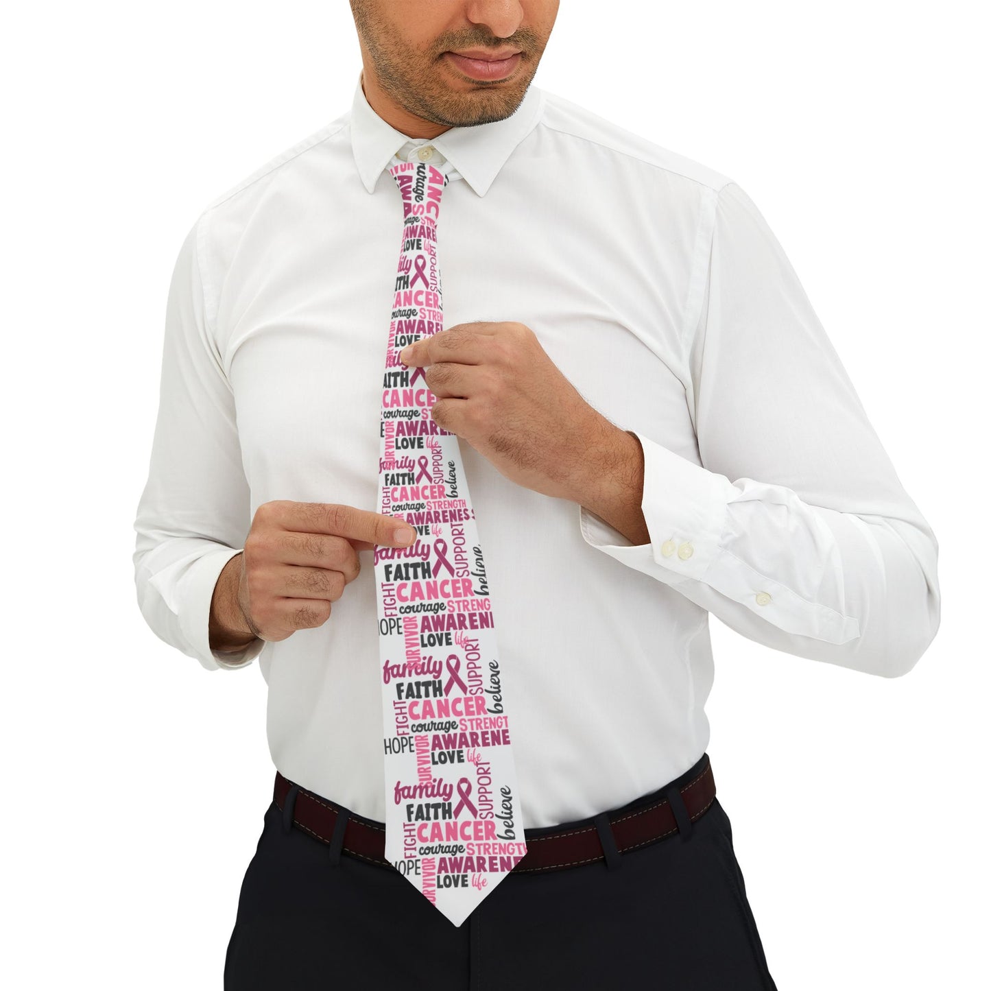 Inspirational Necktie for Cancer Awareness, Motivational Tie, Gift for Supporters, Breast Cancer Awareness, Faith Love Hope Tie