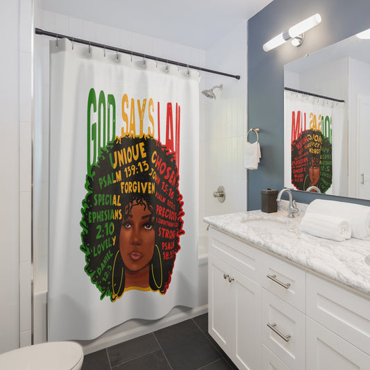 God says I am Shower Curtains
