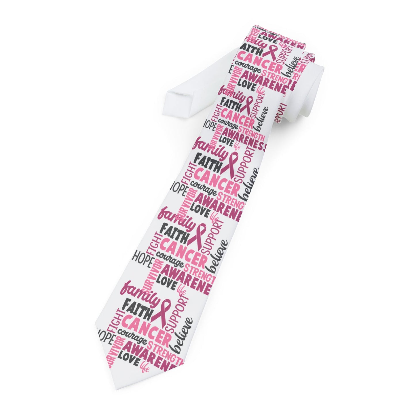 Inspirational Necktie for Cancer Awareness, Motivational Tie, Gift for Supporters, Breast Cancer Awareness, Faith Love Hope Tie