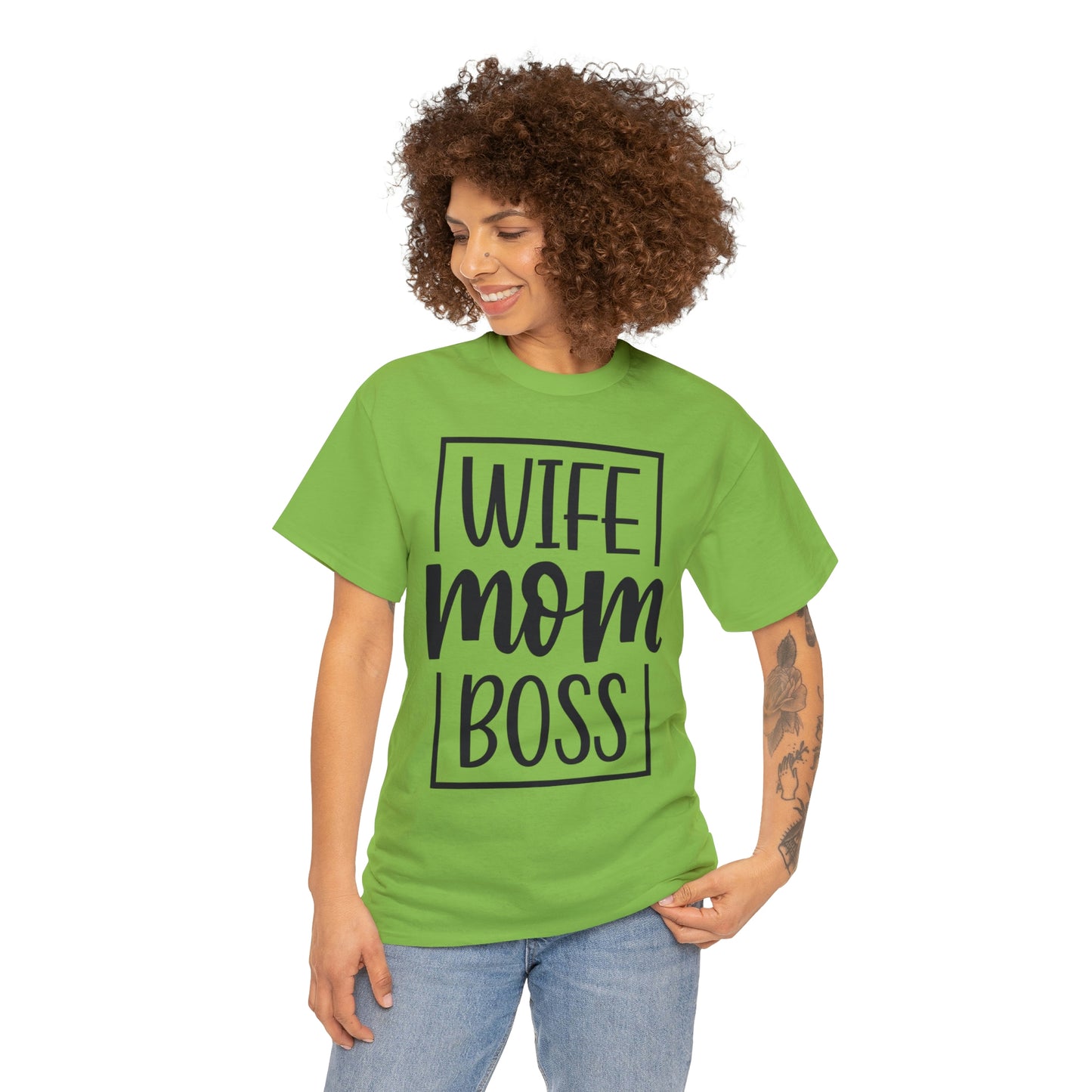 Mom, Wife, Boss Unisex Heavy Cotton Tee