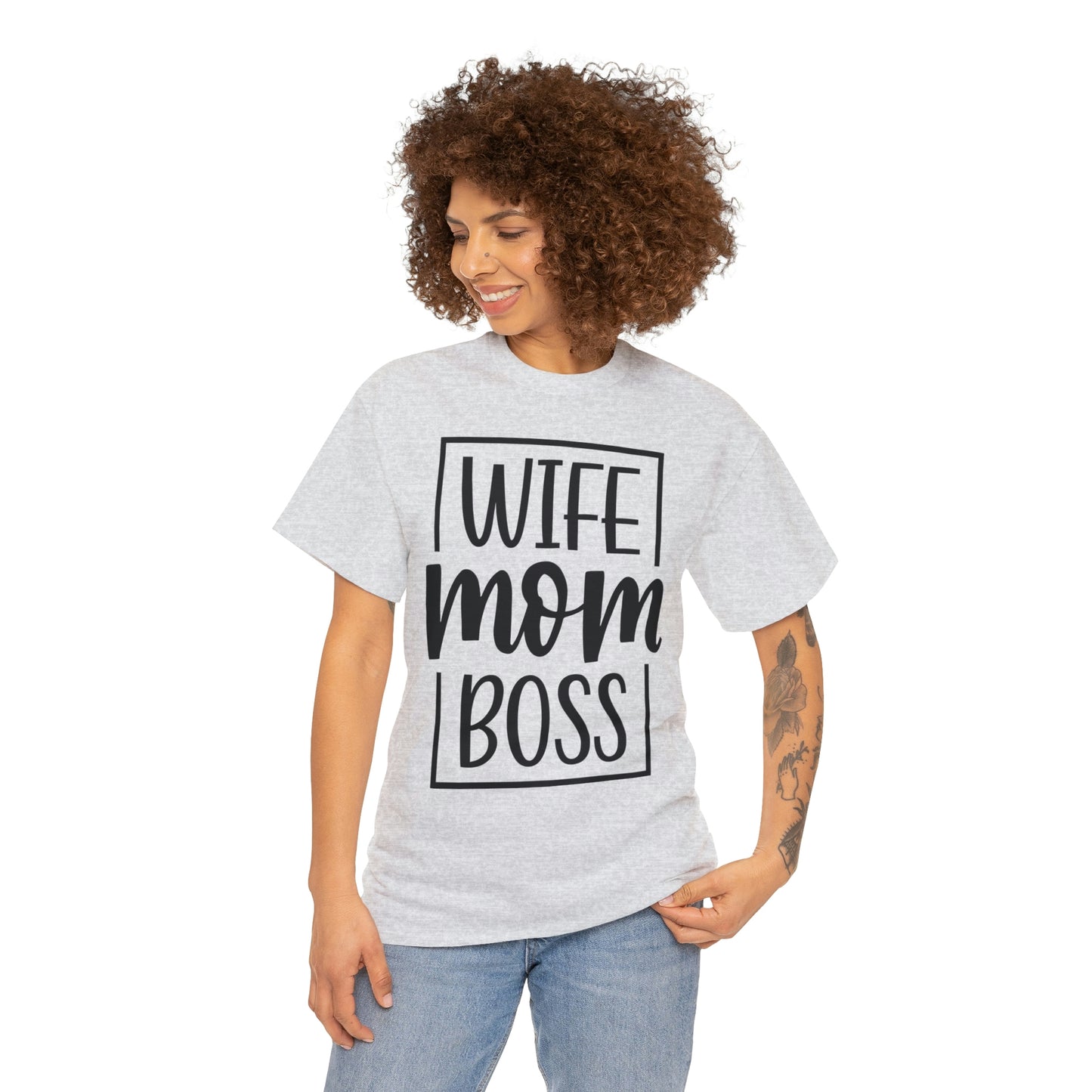 Mom, Wife, Boss Unisex Heavy Cotton Tee