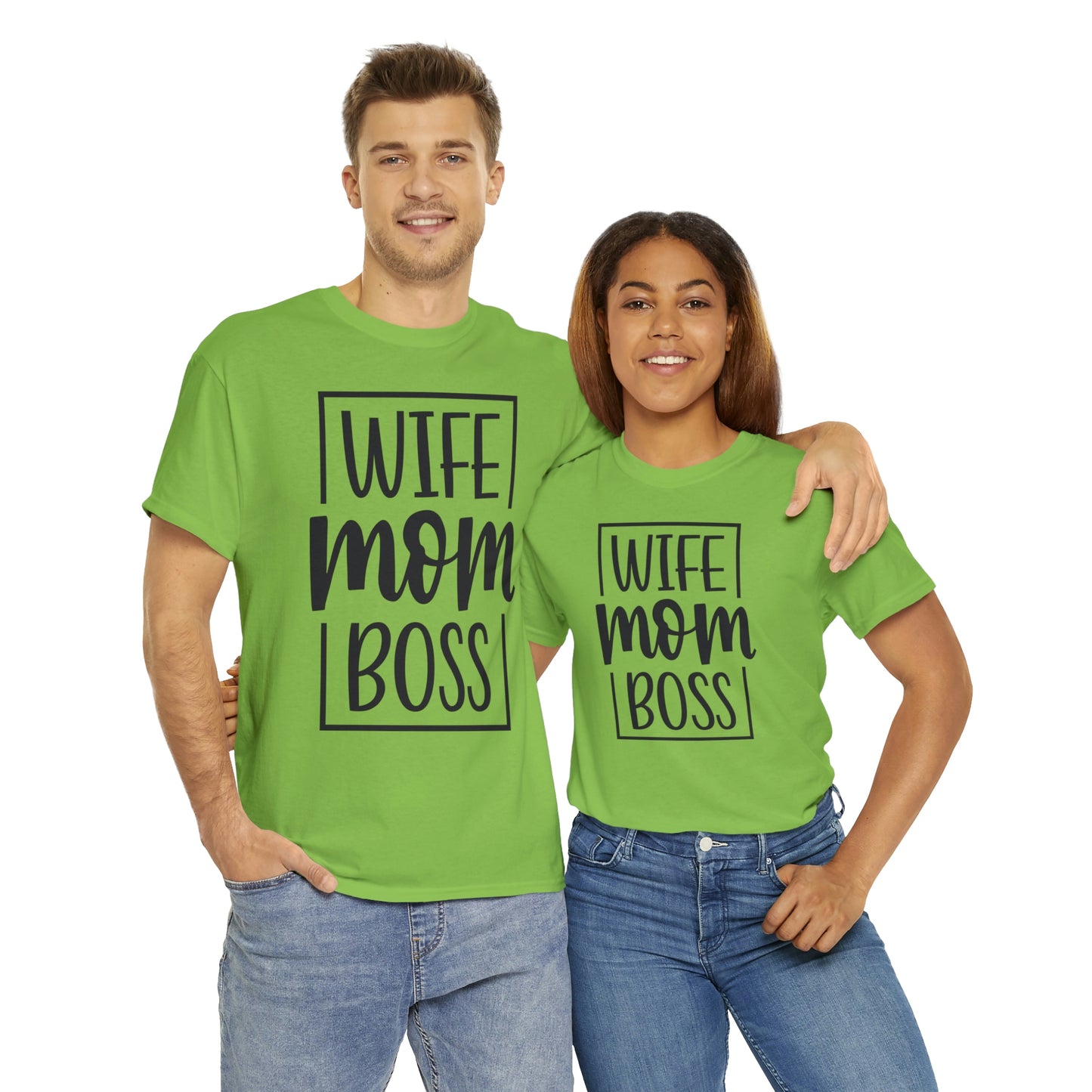 Mom, Wife, Boss Unisex Heavy Cotton Tee