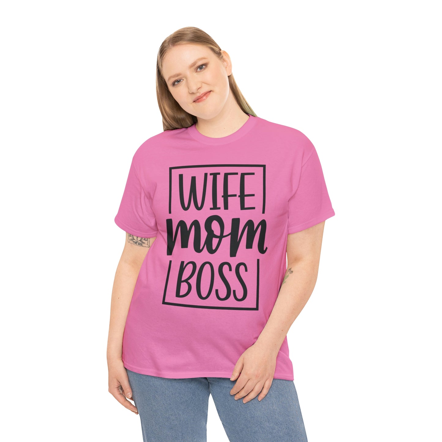 Mom, Wife, Boss Unisex Heavy Cotton Tee