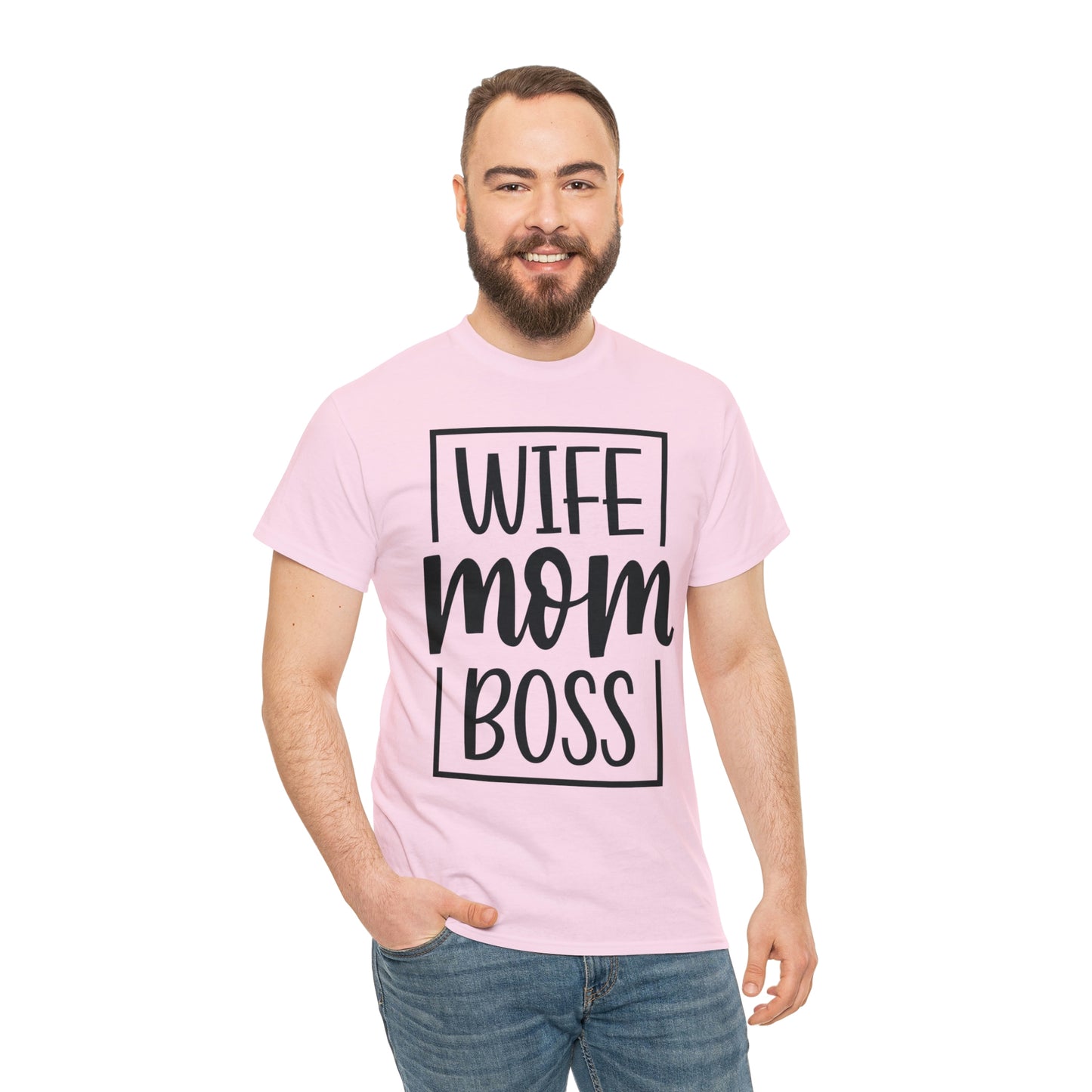 Mom, Wife, Boss Unisex Heavy Cotton Tee