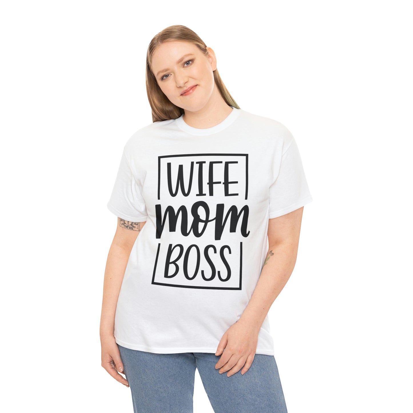 Mom, Wife, Boss Unisex Heavy Cotton Tee