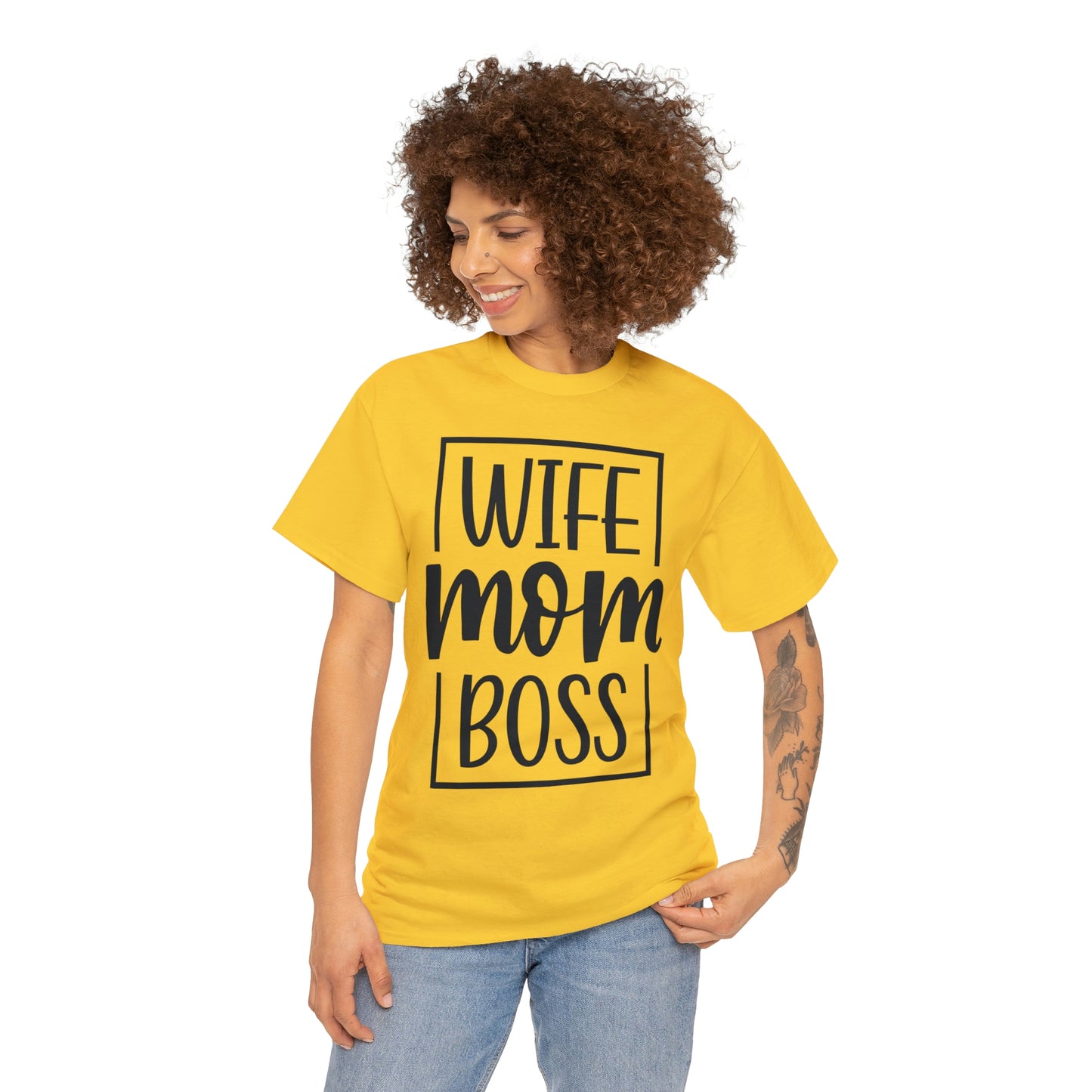 Mom, Wife, Boss Unisex Heavy Cotton Tee