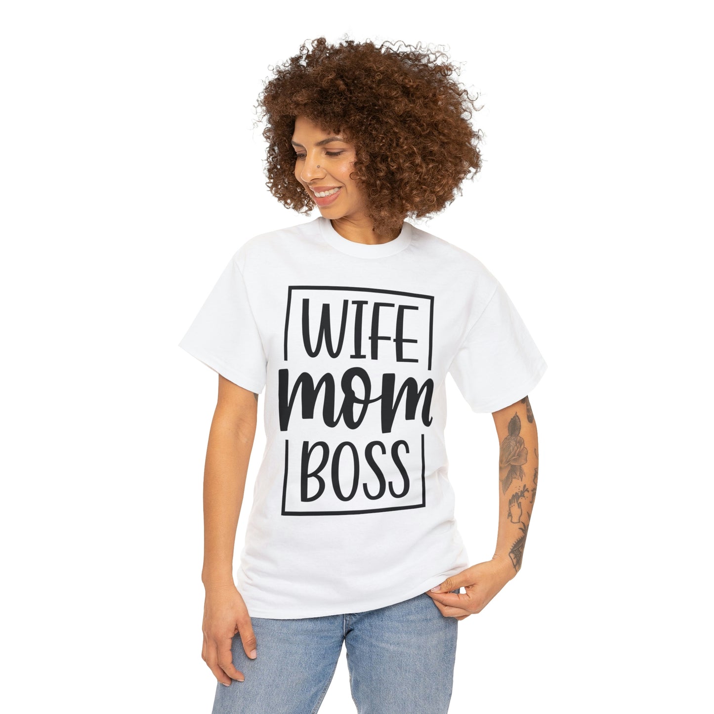 Mom, Wife, Boss Unisex Heavy Cotton Tee
