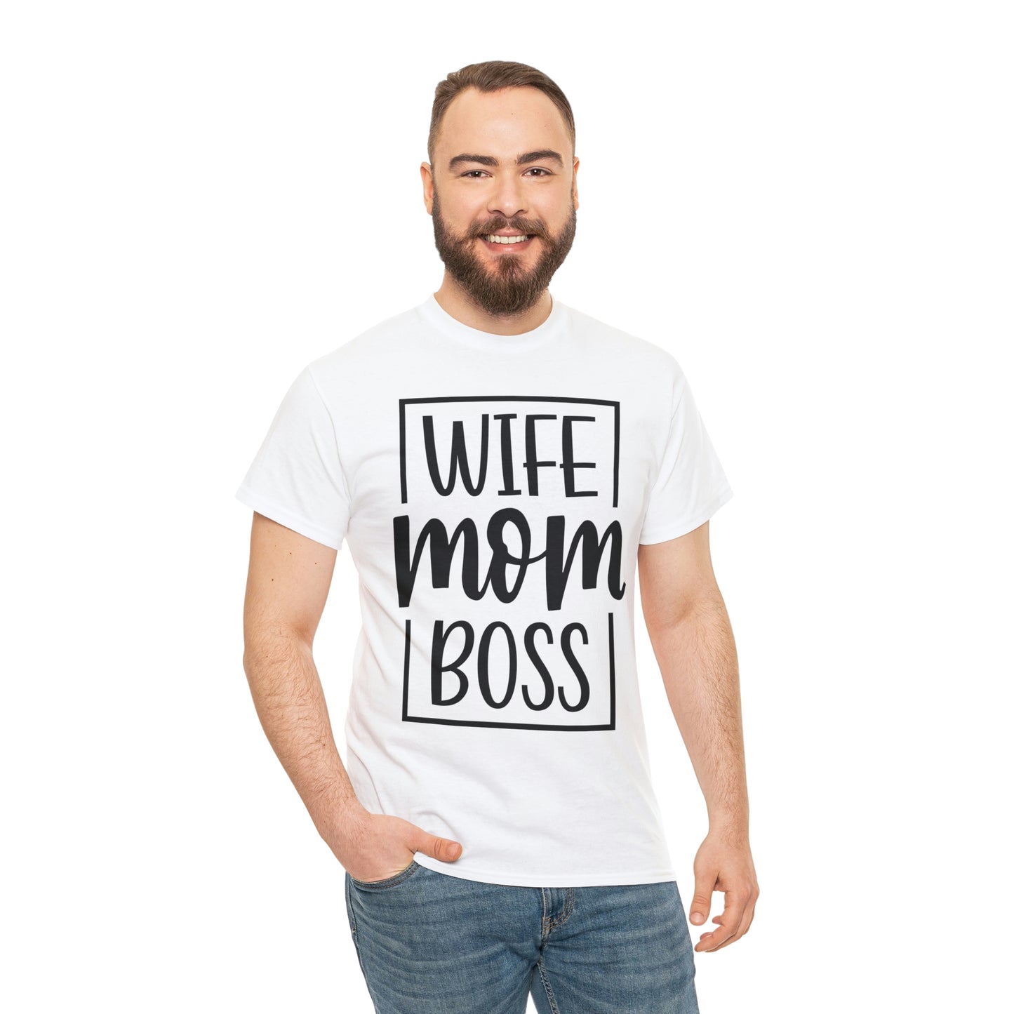 Mom, Wife, Boss Unisex Heavy Cotton Tee