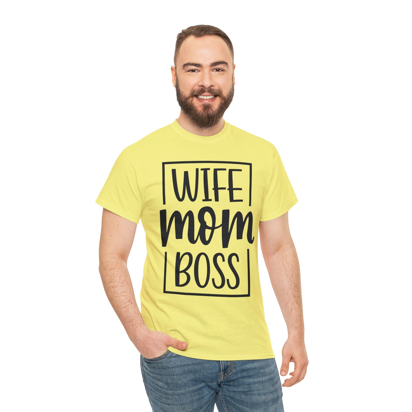 Mom, Wife, Boss Unisex Heavy Cotton Tee