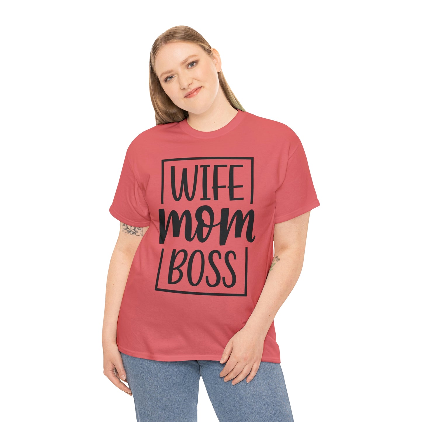 Mom, Wife, Boss Unisex Heavy Cotton Tee