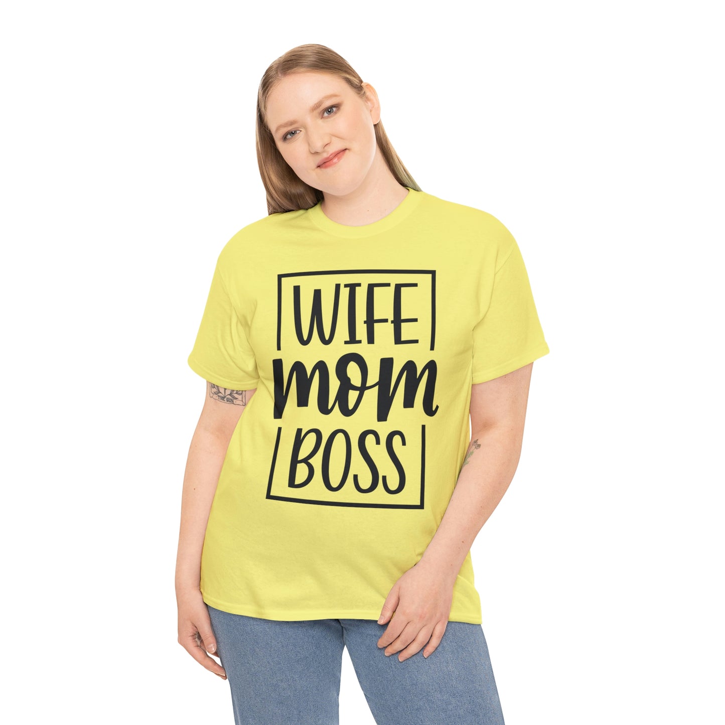 Mom, Wife, Boss Unisex Heavy Cotton Tee