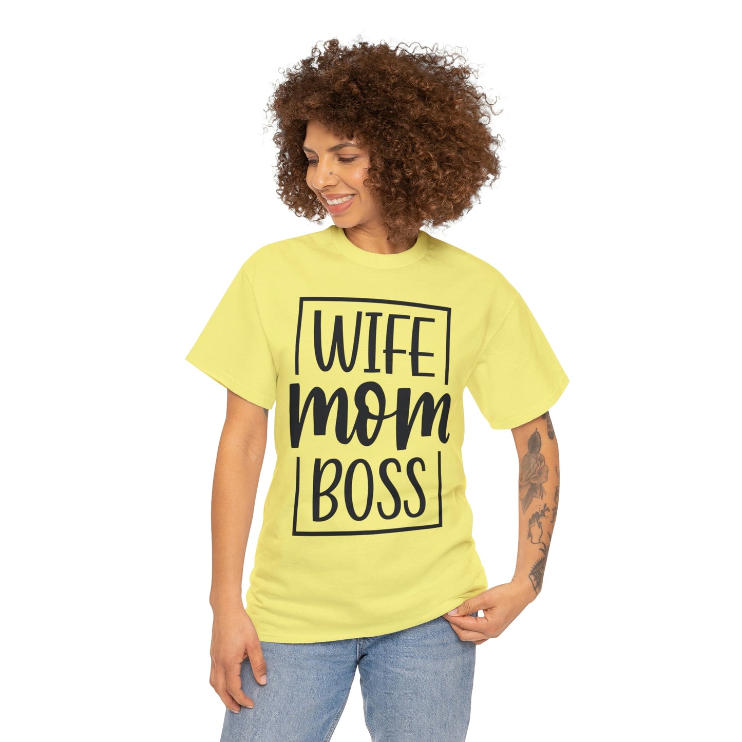 Mom, Wife, Boss Unisex Heavy Cotton Tee