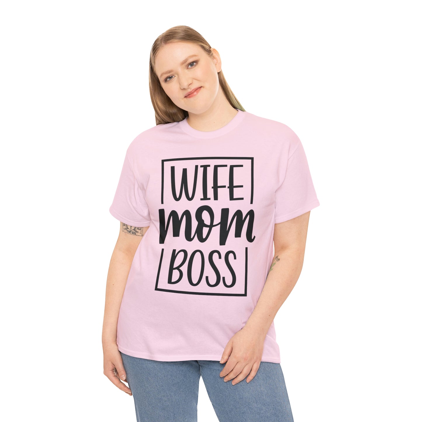 Mom, Wife, Boss Unisex Heavy Cotton Tee