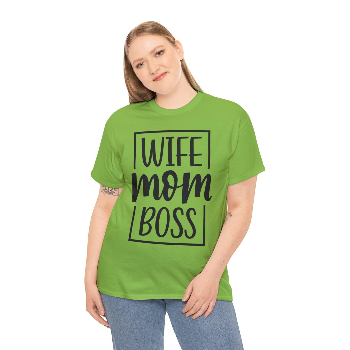 Mom, Wife, Boss Unisex Heavy Cotton Tee