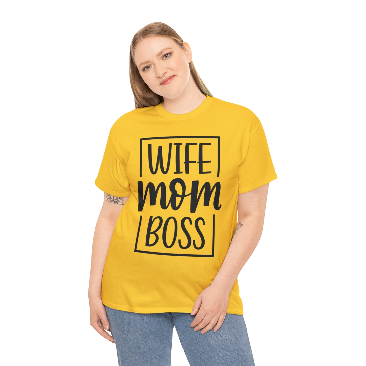 Mom, Wife, Boss Unisex Heavy Cotton Tee