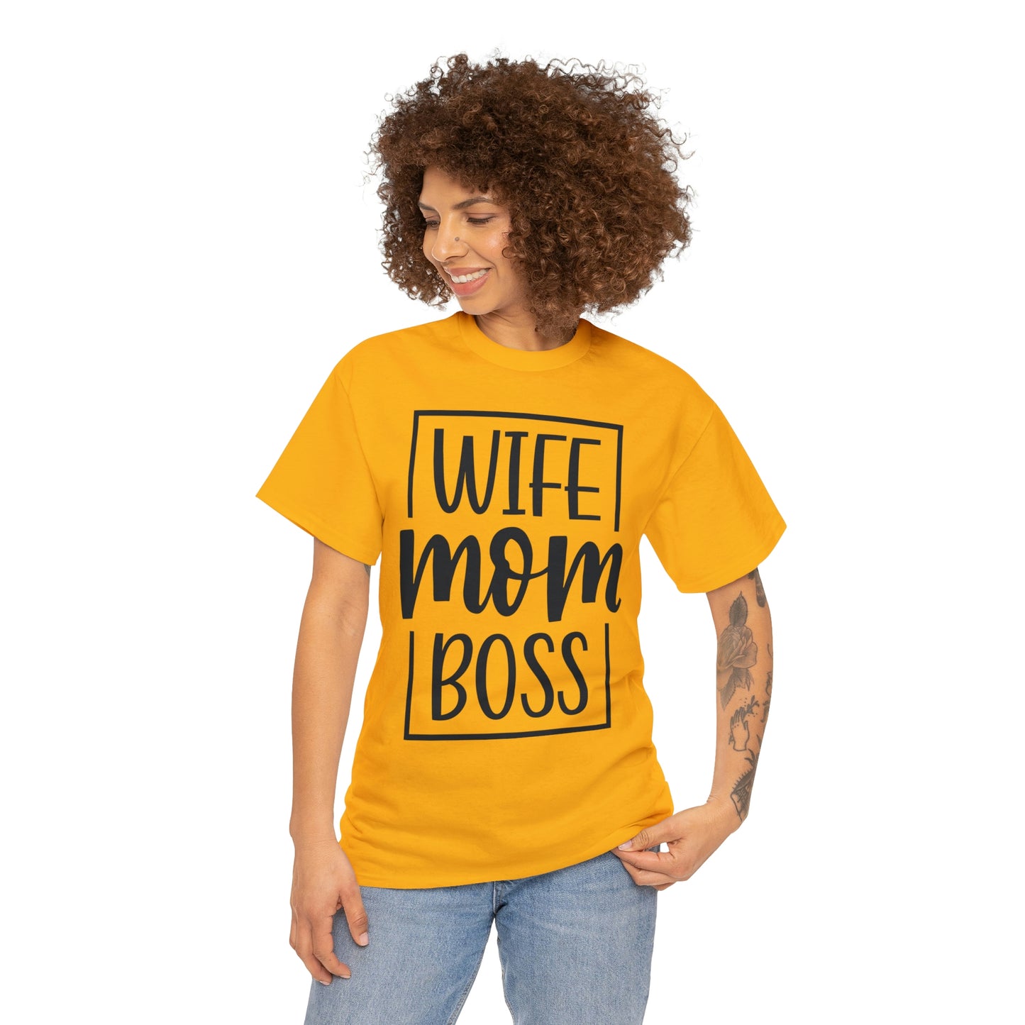 Mom, Wife, Boss Unisex Heavy Cotton Tee